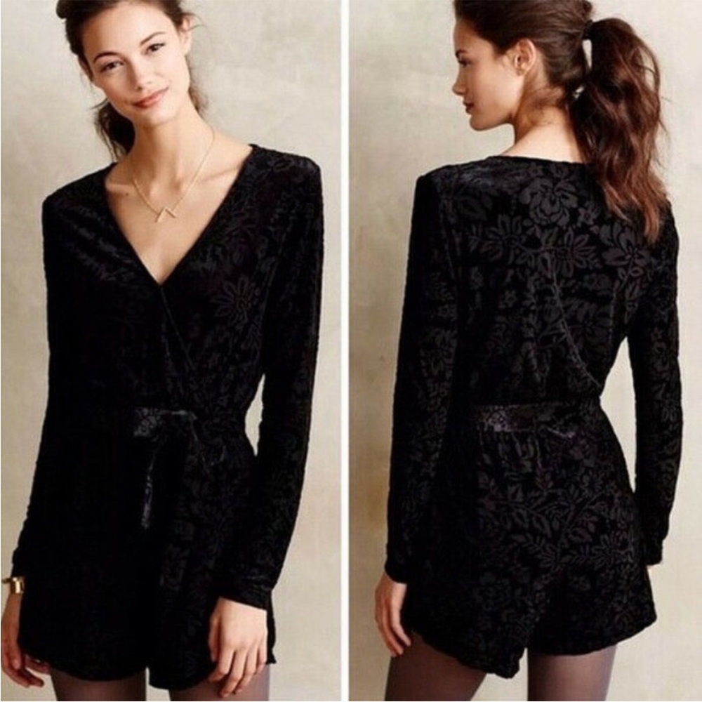 Sailor x Anthropologie Black Velvet Burnout Romper
